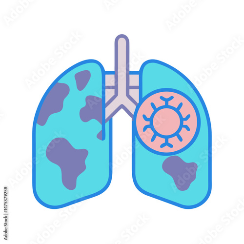 Illustration of diseased lungs with viral infection present
