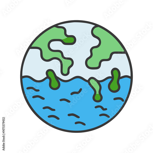 Stylized earth globe with land and water, climate change