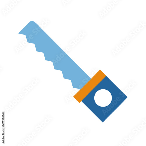Isolated Hand Saw Tool with a Light Blue Blade