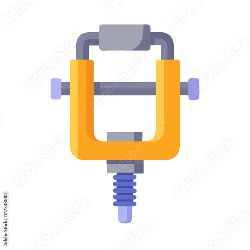 Illustration of a metal clamp with screw mechanism on White