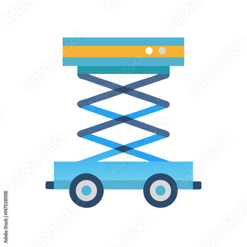 Blue scissor lift platform with hydraulic system illustration