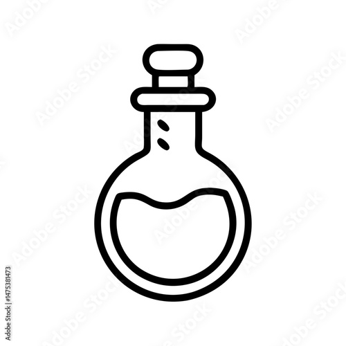 Apothecary bottle with liquid and stopper isolated on a white background in a simple line drawing
