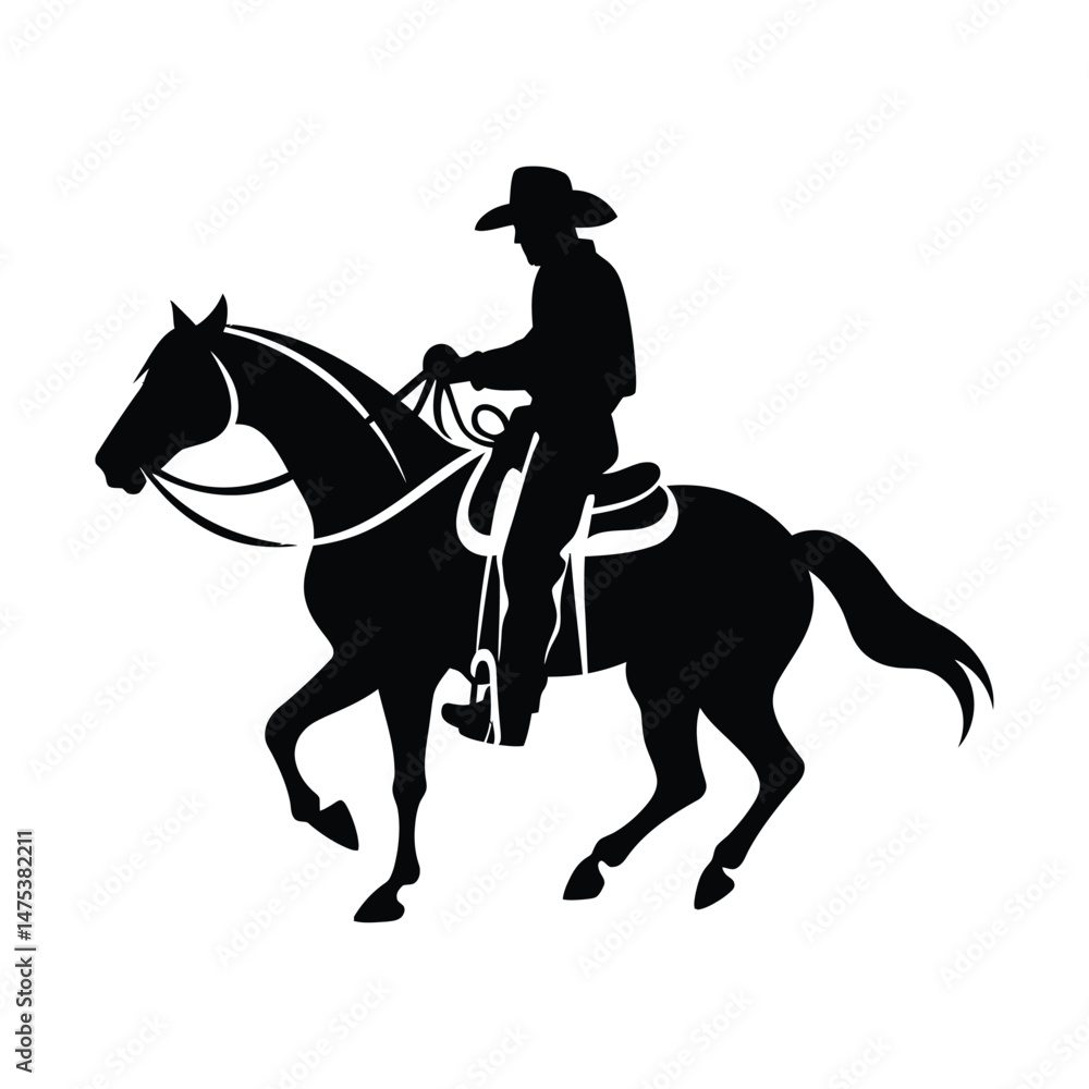 Cowboy on Horse with Lasso Silhouette Set Cowboy on Horse with Lasso Silhouette Set