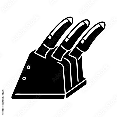 A stylish knife block holding several knives, presented in a minimalist style