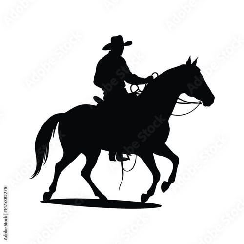 Cowboy on Horse with Lasso Silhouette Set