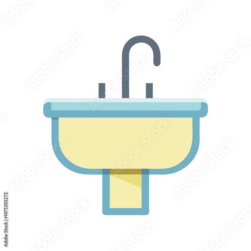 Isolated light yellow bathroom sink with gray faucet vector