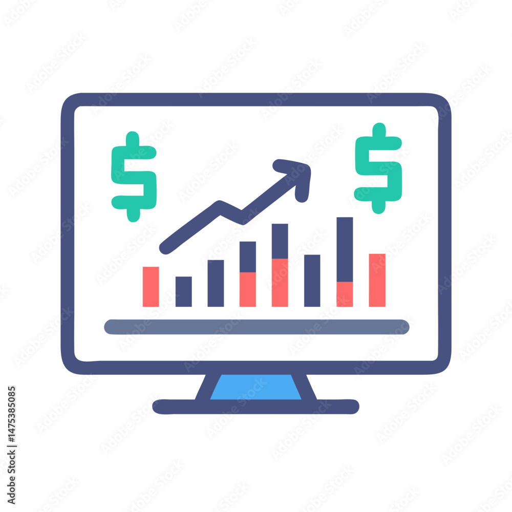 Financial growth chart on computer screen with dollar signs Financial growth chart on computer screen with dollar signs