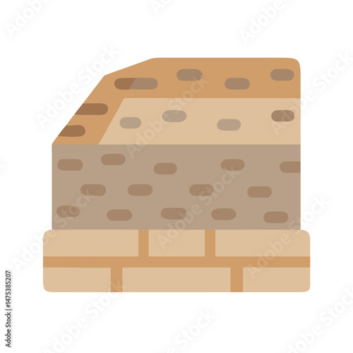 Layered Earth and Brick Foundation in Flat Vector Style