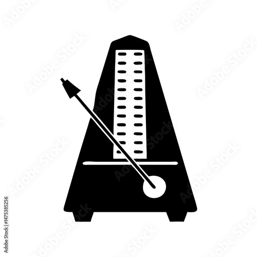 Black and white image of a metronome for timing musical beats