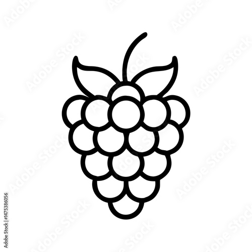 Simple graphic showing a cluster of berries with leaves in a minimalist black outline style design