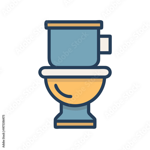Blue and tan toilet illustration against a White Background