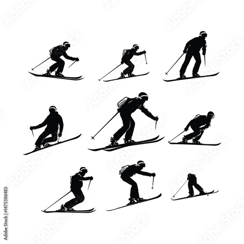 Skier Dynamically Descending a Snowy Slope