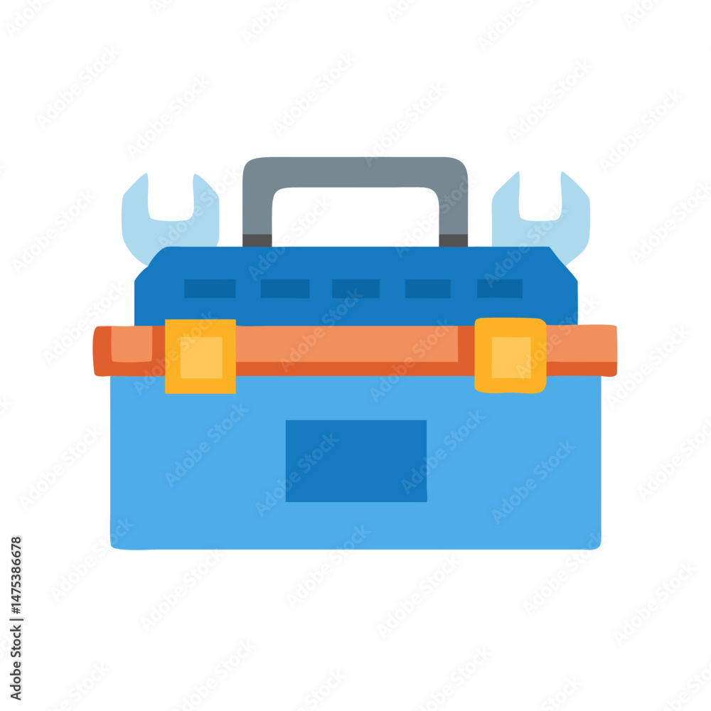 Simplified toolbox illustration with wrenches in blue tones flat Simplified toolbox illustration with wrenches in blue tones flat