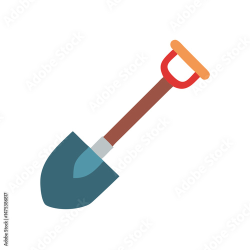 Isolated flat style shovel illustration on plain White Background