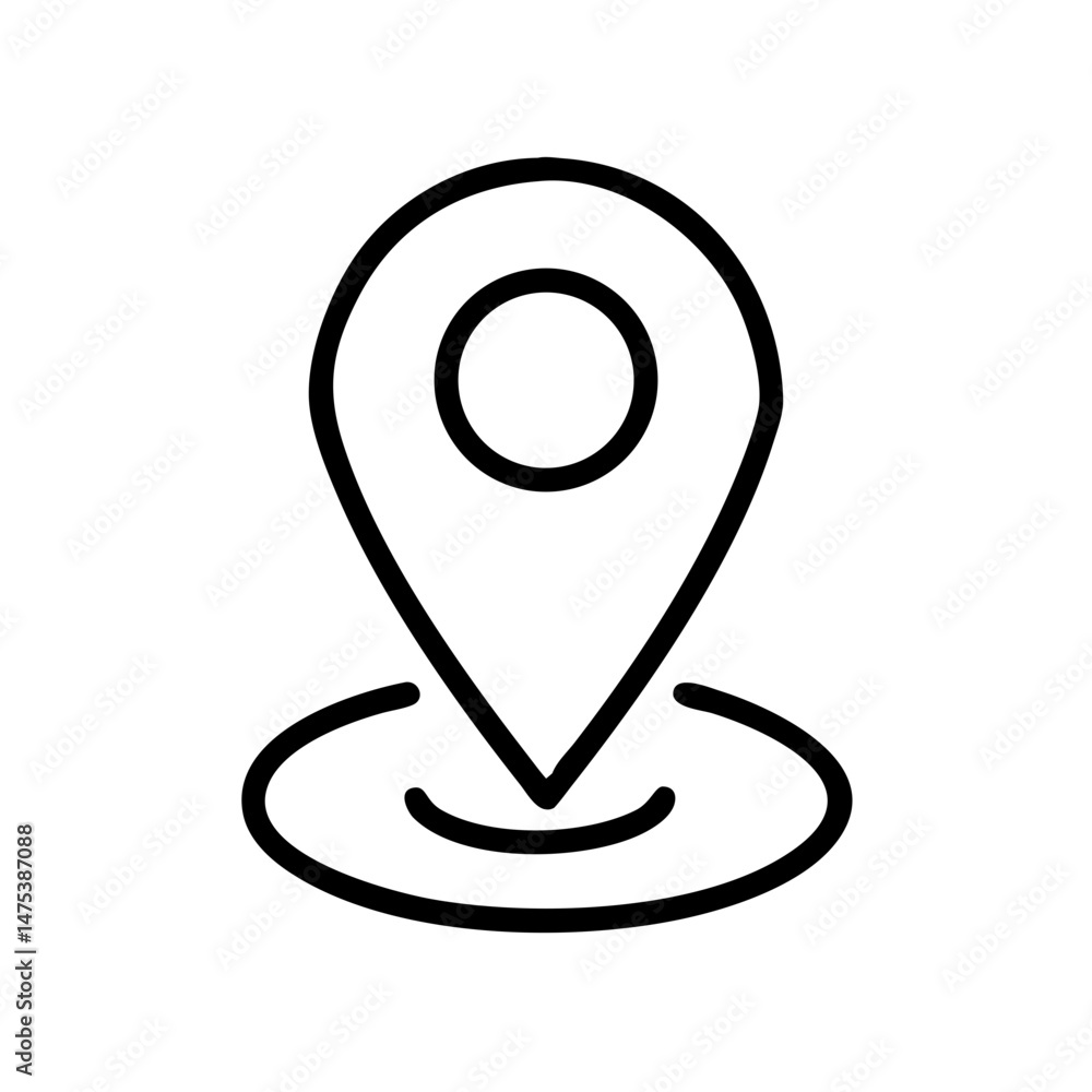 Simple black outline of a location marker with a circle inside and a base, on a plain white background Simple black outline of a location marker with a circle inside and a base, on a plain white background