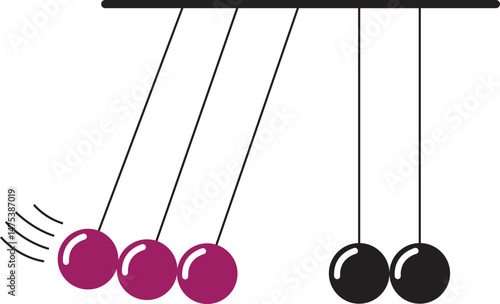 Newton's cradle icon. Newton cradle minimal, science kinetic art, energy transfer design, momentum and law of motion symbol, hanging concept isolated on transparent background. Vector illustration.