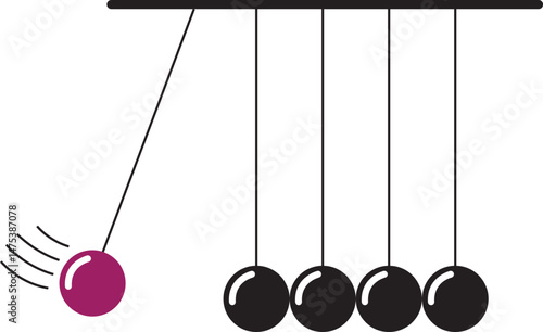 Newton's cradle icon. Newton cradle minimal, science kinetic art, energy transfer design, momentum and law of motion symbol, hanging concept isolated on transparent background. Vector illustration.