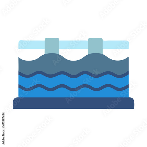 Minimalist illustration of a dam with flowing water layers