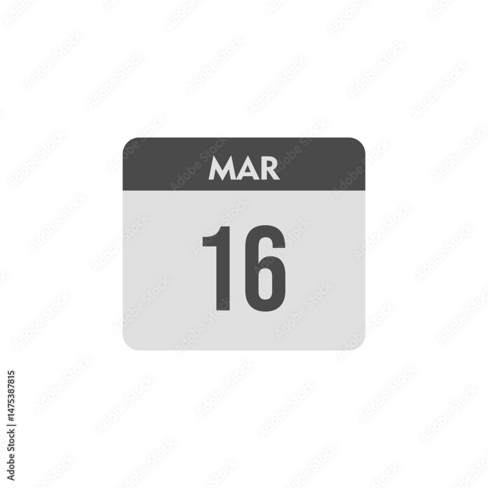calender icon, 16 march icon with white background calender icon, 16 march icon with white background