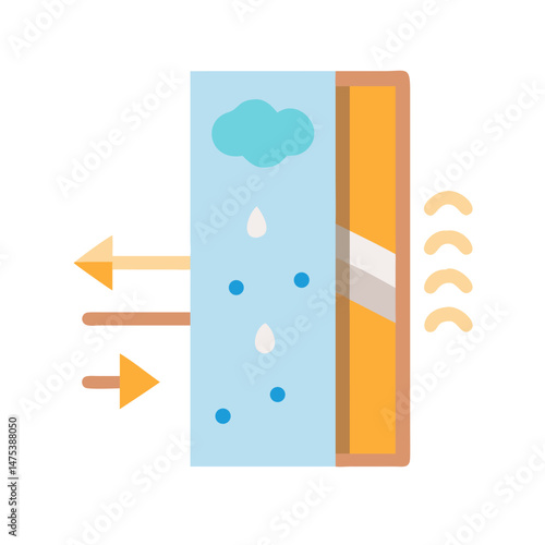Schematic Illustration of Waterproofing Membrane with Arrows and Precipitation