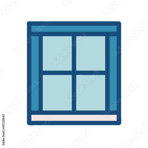 Stylized blue window graphic on White Background, minimal design