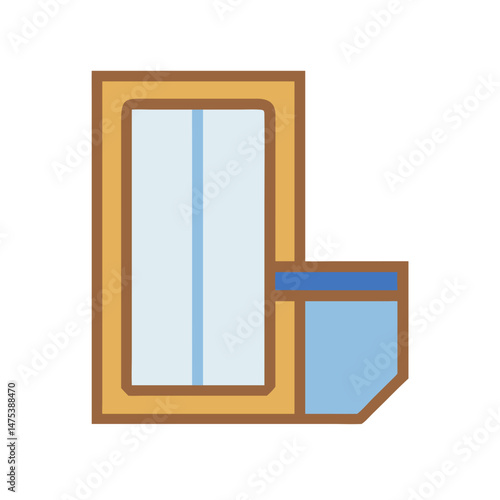 Flat vector window illustration with brown frame and sill