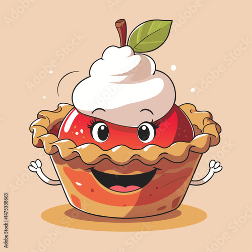 Apple Pie flat 2d mascot vector illustration