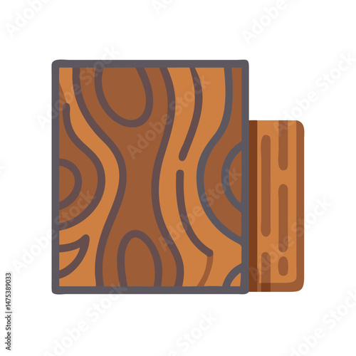 Minimalist vector wood block graphic featuring distinct grain pattern