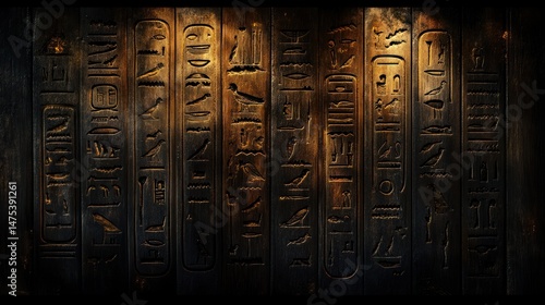 Ancient Egyptian Hieroglyphs on Wooden Panels