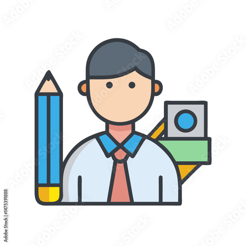 Architect, Designer, Engineer Vector Icon on Black Background