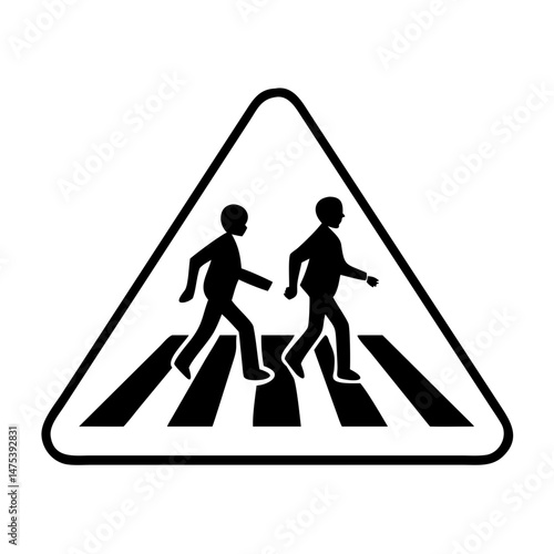 Symbol of pedestrians crossing road at zebra crossing warning sign