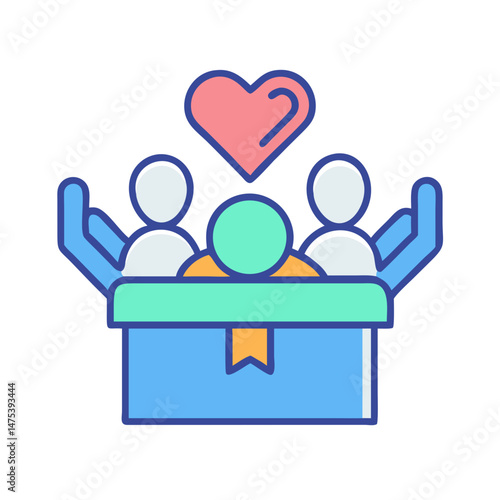 Teamwork and love in volunteering and charity box