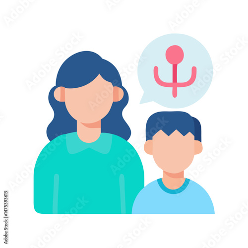 Mom, son and medical symbol, health concerns