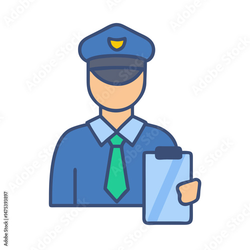 Policeman with clipboard icon, law enforcement and security concept