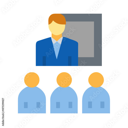 Meeting, presentation, conference icon with presenter and attendees