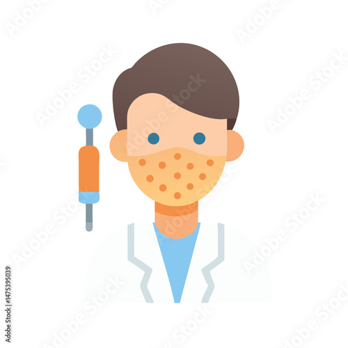 Dentist Vector with Problematic Acne, Flat Design Illustration