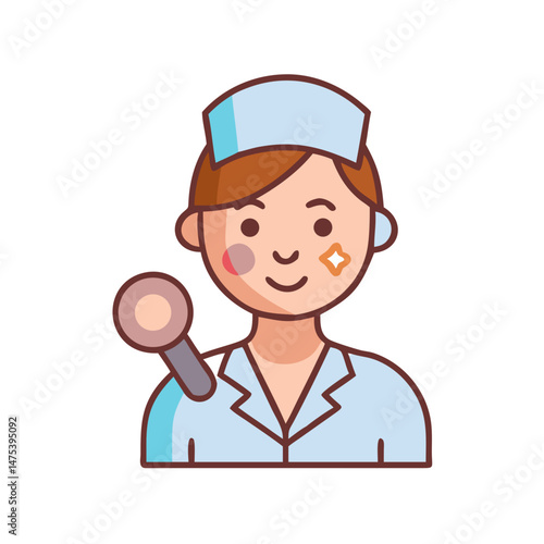 Cartoon Aesthetician Holding Magnifying Glass - Cosmetology Concept