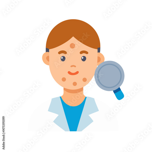 Dermatologist checks skin condition with magnifying glass illustration