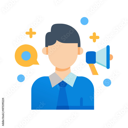 Marketing Spokesperson Illustration for Business Communication on black background