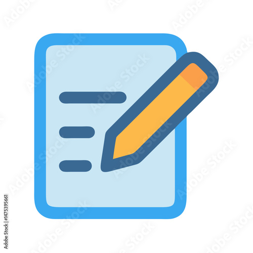 Document with Pencil, writing on page flat design
