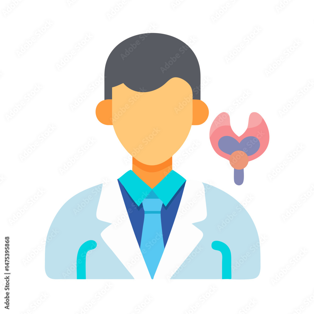 Endocrinologist Doctor with Thyroid Gland Illustration on Black Endocrinologist Doctor with Thyroid Gland Illustration on Black