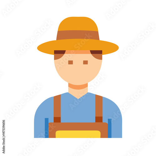 Icon of farmer wearing hat and overalls illustration
