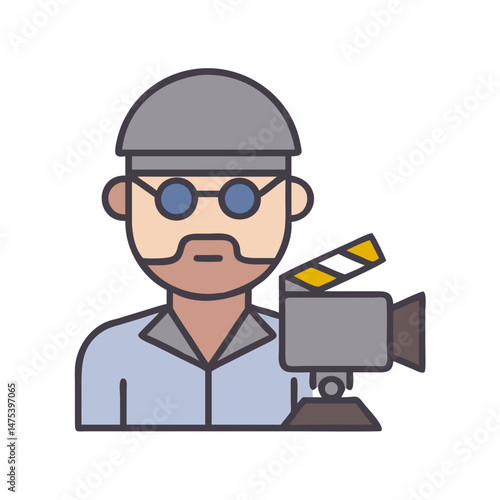 Cartoon Film Director With Clapper Board Film Camera