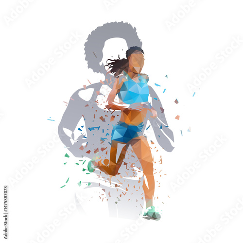 Run, running women, group of isolated vector illustrations. Athletics, track and field collage