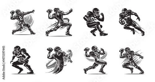 American football player vector set,  sport silhouette 
