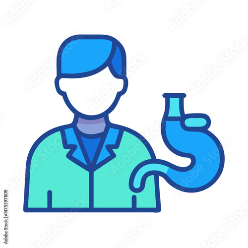 Gastroenterologist icon showing stomach examination, digestive healthcare concept