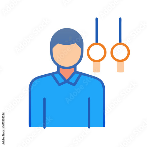 Gymnast with rings exercising fitness, strong isolated design