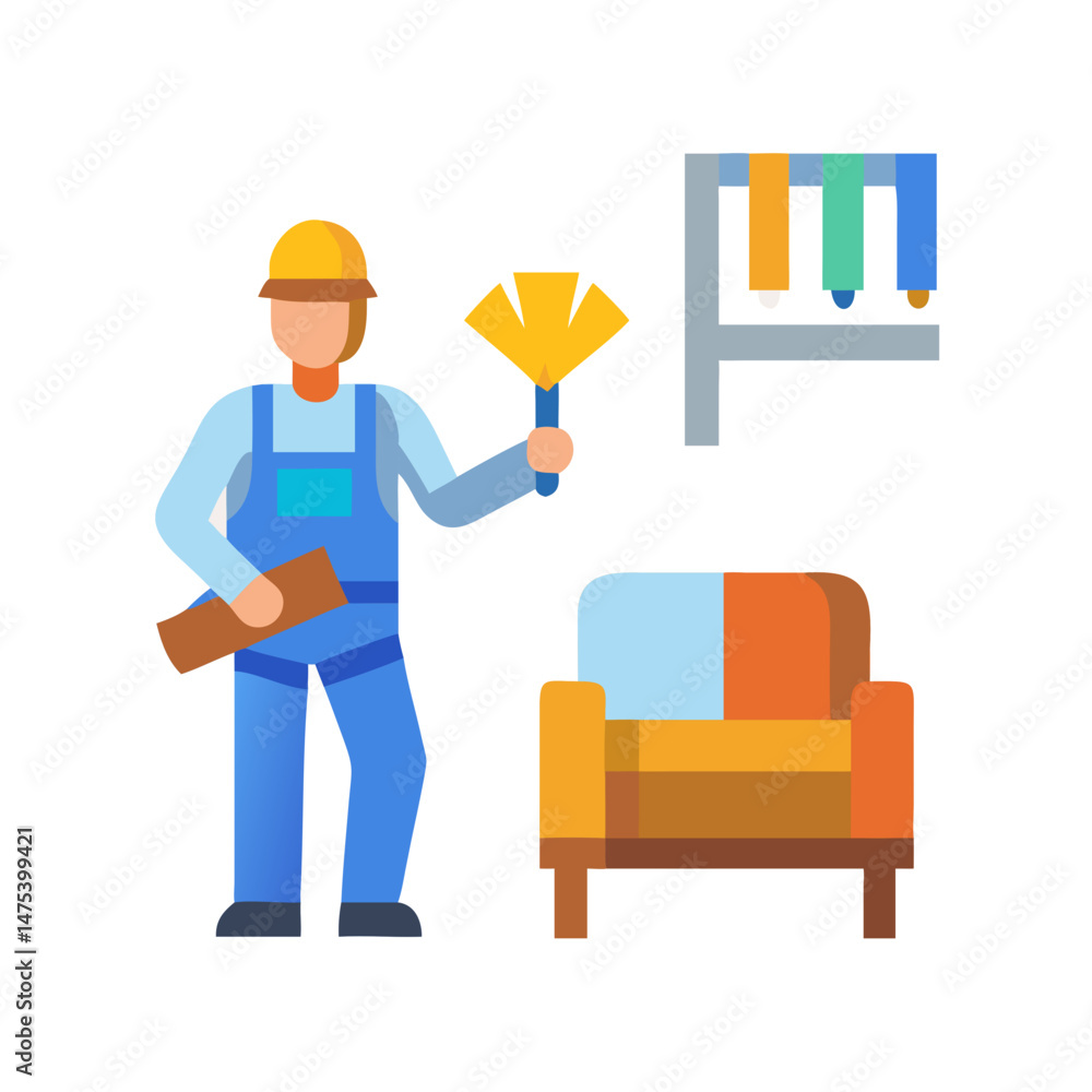 Furniture restoration with cleaner and paint samples illustration Furniture restoration with cleaner and paint samples illustration