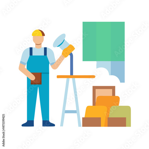 Construction worker plastering wall with tools, indoor renovation