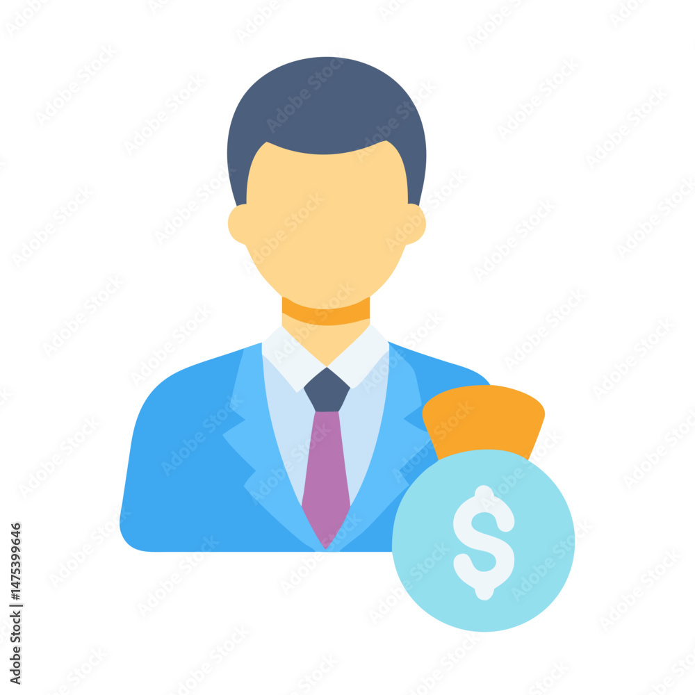 Businessman with Money Bag Icon in Flat Design Businessman with Money Bag Icon in Flat Design